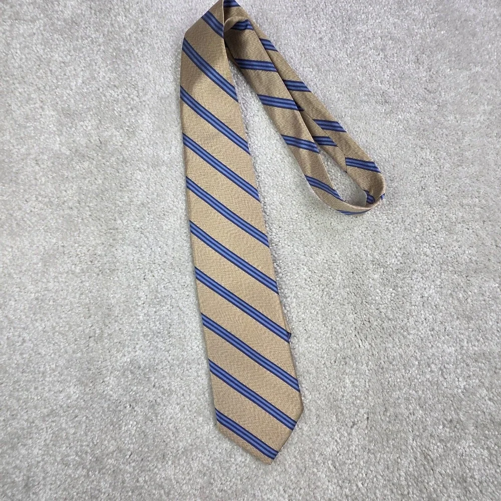 Brooks Brothers Makers‎ Silk Repp Tie Tan Blue Stripe 58